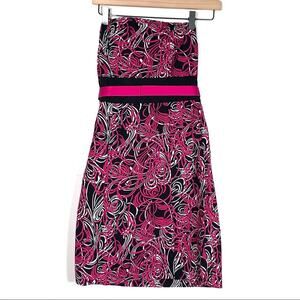 LOFT pink and black strapless abstract knee length dress size 2P 2 petite B113